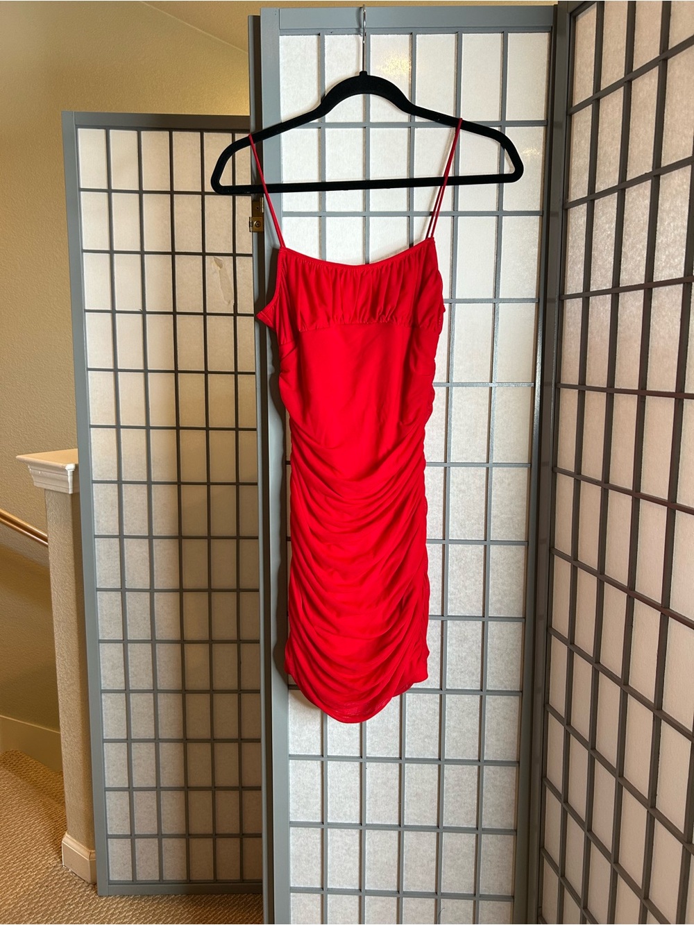 SHEIN Red Ruched Spaghetti-Strap Mini Dress